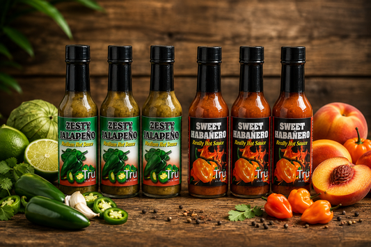 Tru Hot Sauce Combo 6-Pack with three Zesty Jalapeño and three Sweet Habanero hot sauces